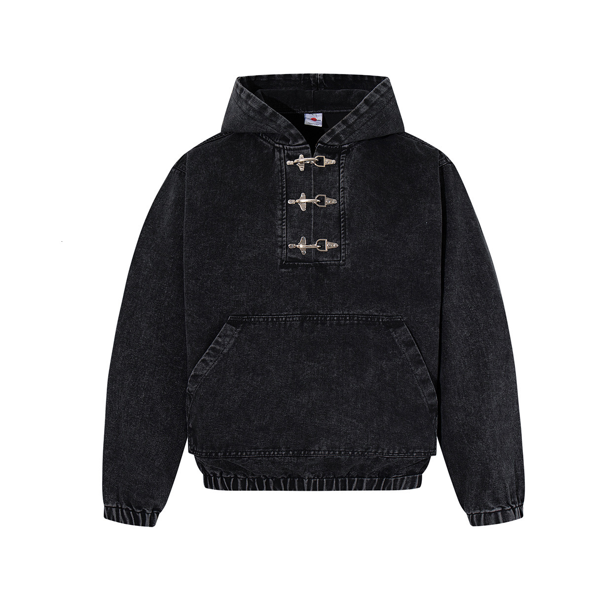 Denim/Cotton Heavyweight Layered Look Washed Denim Jacket with Airplane Buckle for Men American Retro