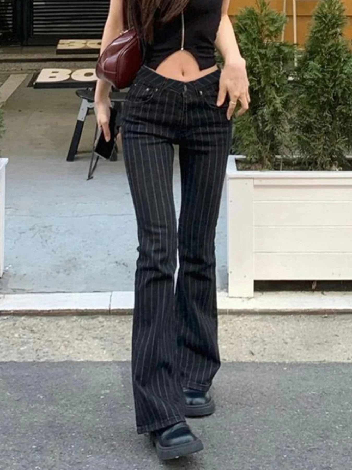 FDEY Stripe Slim Vintage Chic Jeans Zipper Pockets Fashion Low Waisted Button 90s Pants Streetwear All-match For Women 260922 - view 4