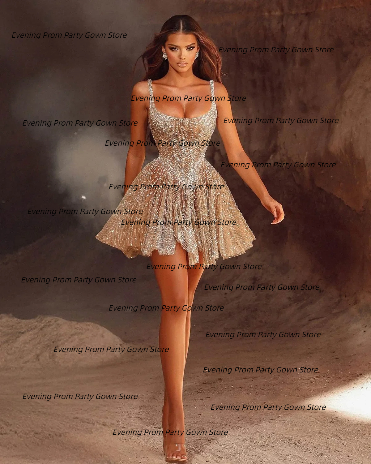 Customized Luxurious Sequined Mini Short Ball Sexy Square Neck Backless Formal Occasion Party Homecoming Evening Dress - view 3