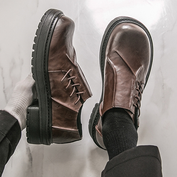 Four season side lace up thick soled big toe leather shoes, fashionable formal wear, business casual shoes, plus size office men's shoes 14561