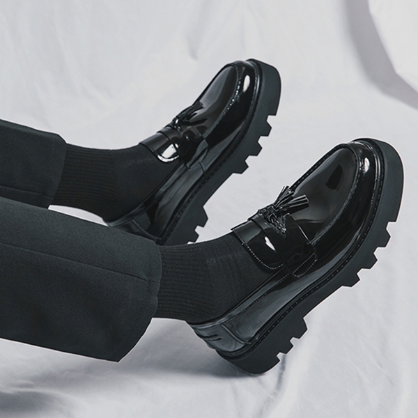 Men's leather shoes, patent leather, business casual shoes, formal business leather shoes, British style, Su style, thick soled, pointed toe, fas