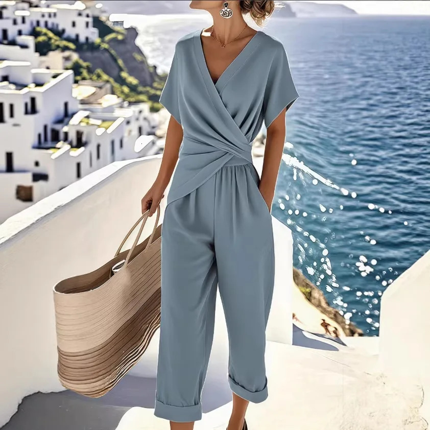 2 pieces women sets 2026 summer fashion solid color irregular short-sleeved topsolid pant sets women's clothing 260922