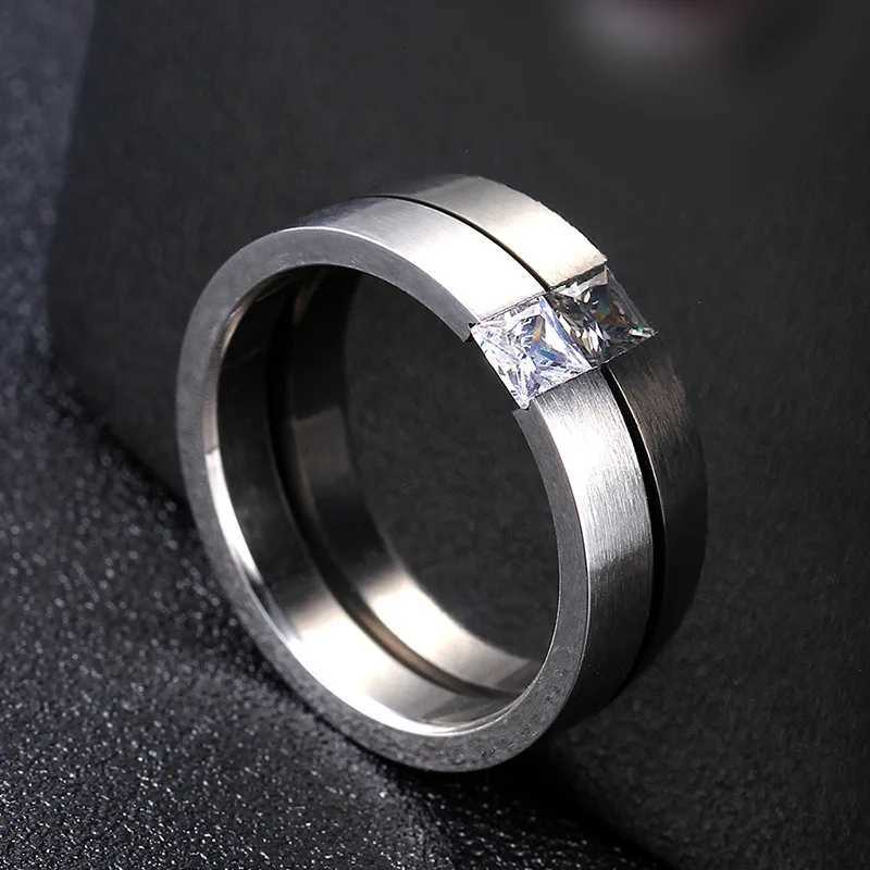 Rings Titanium Steel Rings Band for Women Minimalist Silver Color Zircon Ring Men Fashion Jewelry Frosted Scratched Free N260924 - view 5