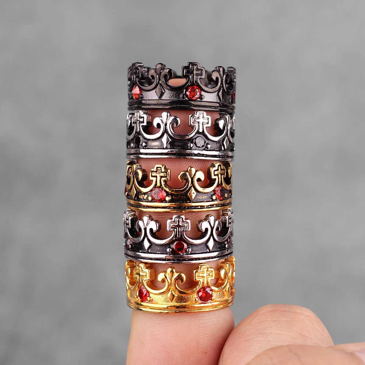 Steel Stainless Band Royal Rings Crown Luxury Rhinestone Man Rings Creativity Simple Punk for Male Boyfriend Fashion Jewelry Gift N260924 - view 4