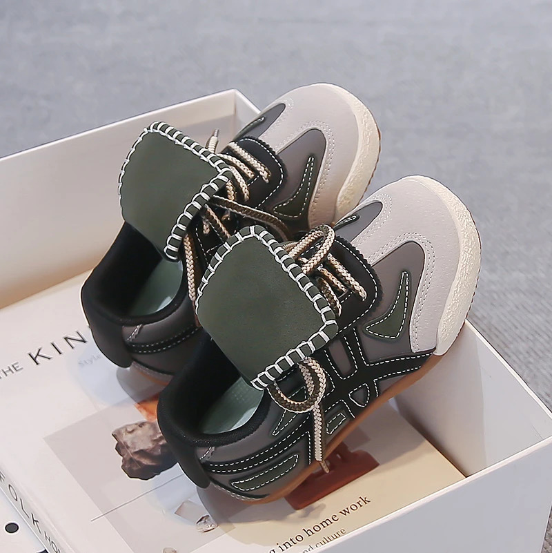 Kids Retro Color Block Sneakers Flip Tongue n Contrast Stitching Non Slip Rubber Sole Boys Girls Street Daily Walking Shoes 260920 - view 5