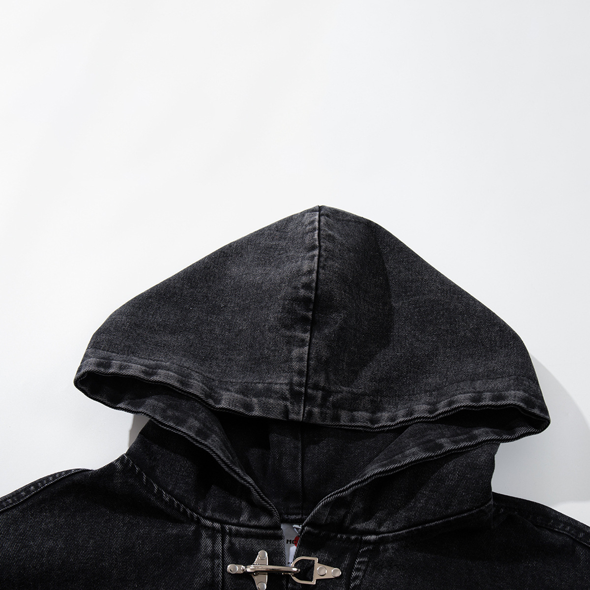 Denim/Cotton Heavyweight Layered Look Washed Denim Jacket with Airplane Buckle for Men American Retro - view 5