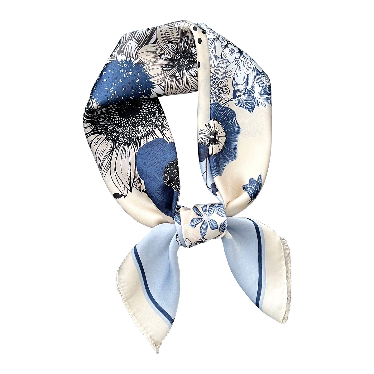 Chinese-style floral print silk versatile and elegant shawl, perfect for sun protection, can be worn around the neck, small square scarf, or as headsc - view 6