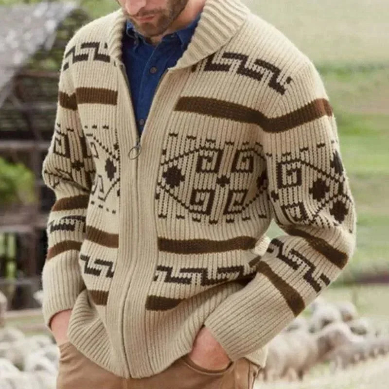 Winter Sweaters Cardigan Men Vintage Jacquard Kintted Jacket Knitwear Fashion Shawl Collar Zipper Casual Thick Cardigans 260920