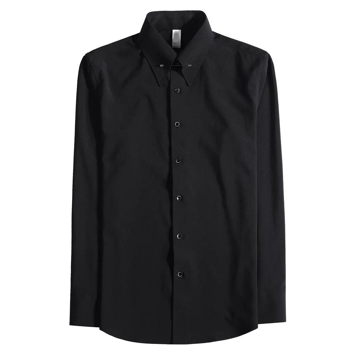 Men Business Shirt Long Sleeve Solid Black White Formal Dress Shirt Slim Metal Pin Collar n Office Work Wear Male Camisa 260922 - view 5