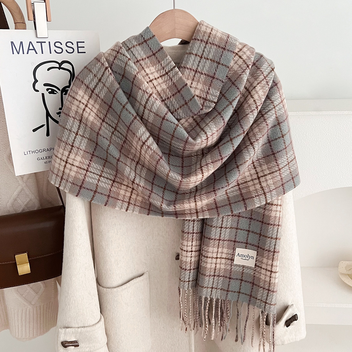 Autumn Winter for Women New Plaid Imitation Cashmere Scarf Melad Color-blocking Shawl Thickened Warm Versatile Neck Warmer - view 4
