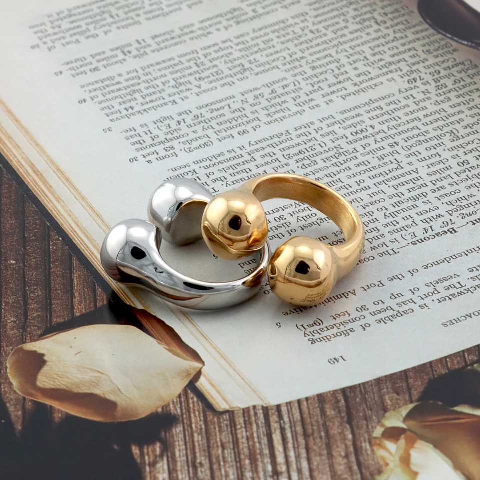 Stainless New Design Band Rings Steel Heavy Geometric Bead Ring For Women Fashion Jewelry Party Gift N260924 - view 4