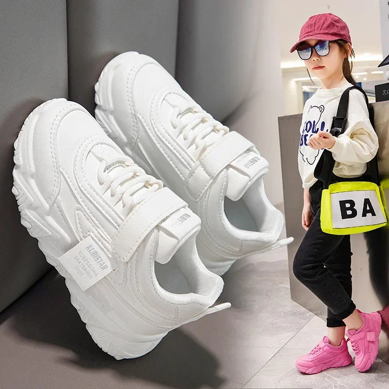Spring Kids Sneakers PU Girls Casual Mesh Solid Pink Light Boys White Hook Loop Children Non-slip Sports Shoes 260922 - view 5
