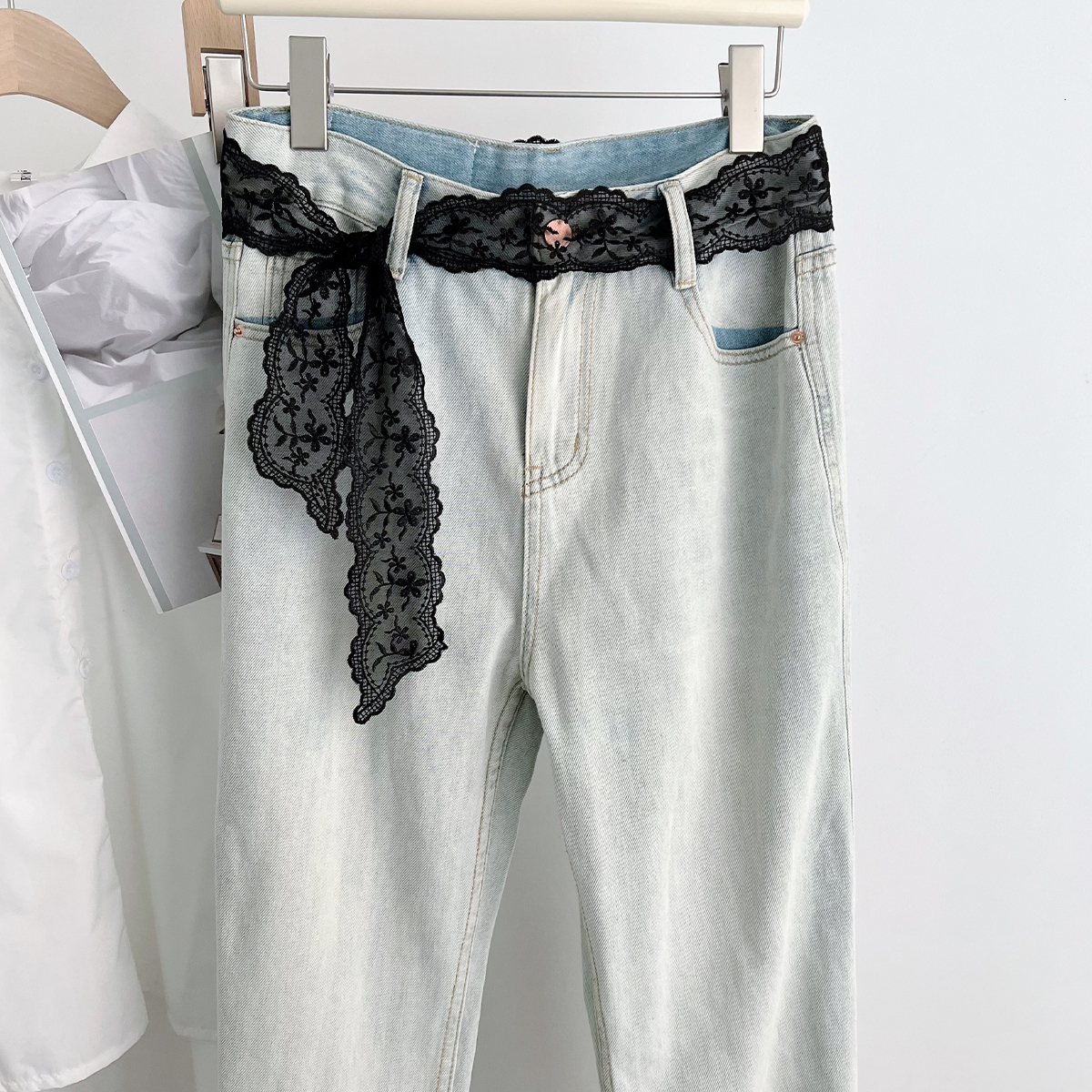Korean versatile ins-style small ethereal and fairy-like, lace long silk scarf, waist belt, floral sweet ribbon - view 5