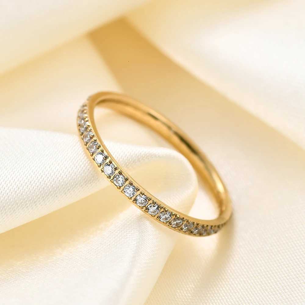 CZ Band Rings Full Small Zircon Channel Setting Stainless Steel Engagement Rings for Women N260924 - view 6