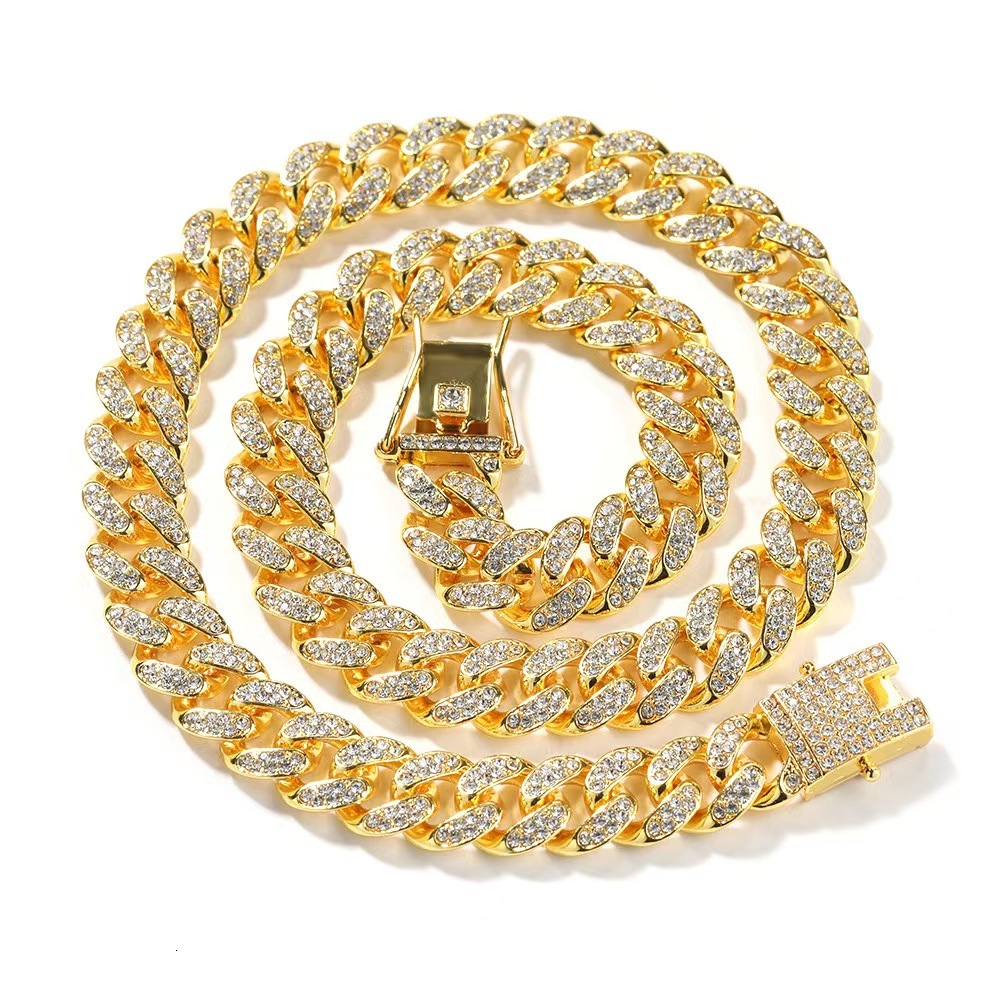Iced Out Moissanite Cuban Link Chain 18K Gold Plated Silver Plated Hip Hop Necklace Bracelet For Men Bling Full Stone Miami Chain Jewelry