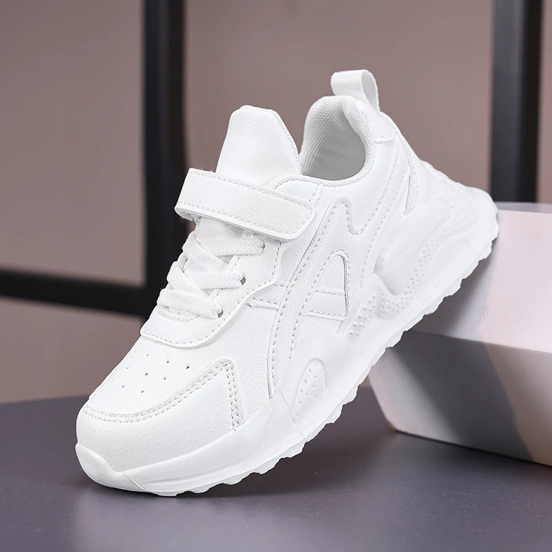 White Children's Leather Casual Shoes Boys Girls Outdoor Sports Running Sneakers Breathable Kids School Walking Non-Slip Tennis 260920