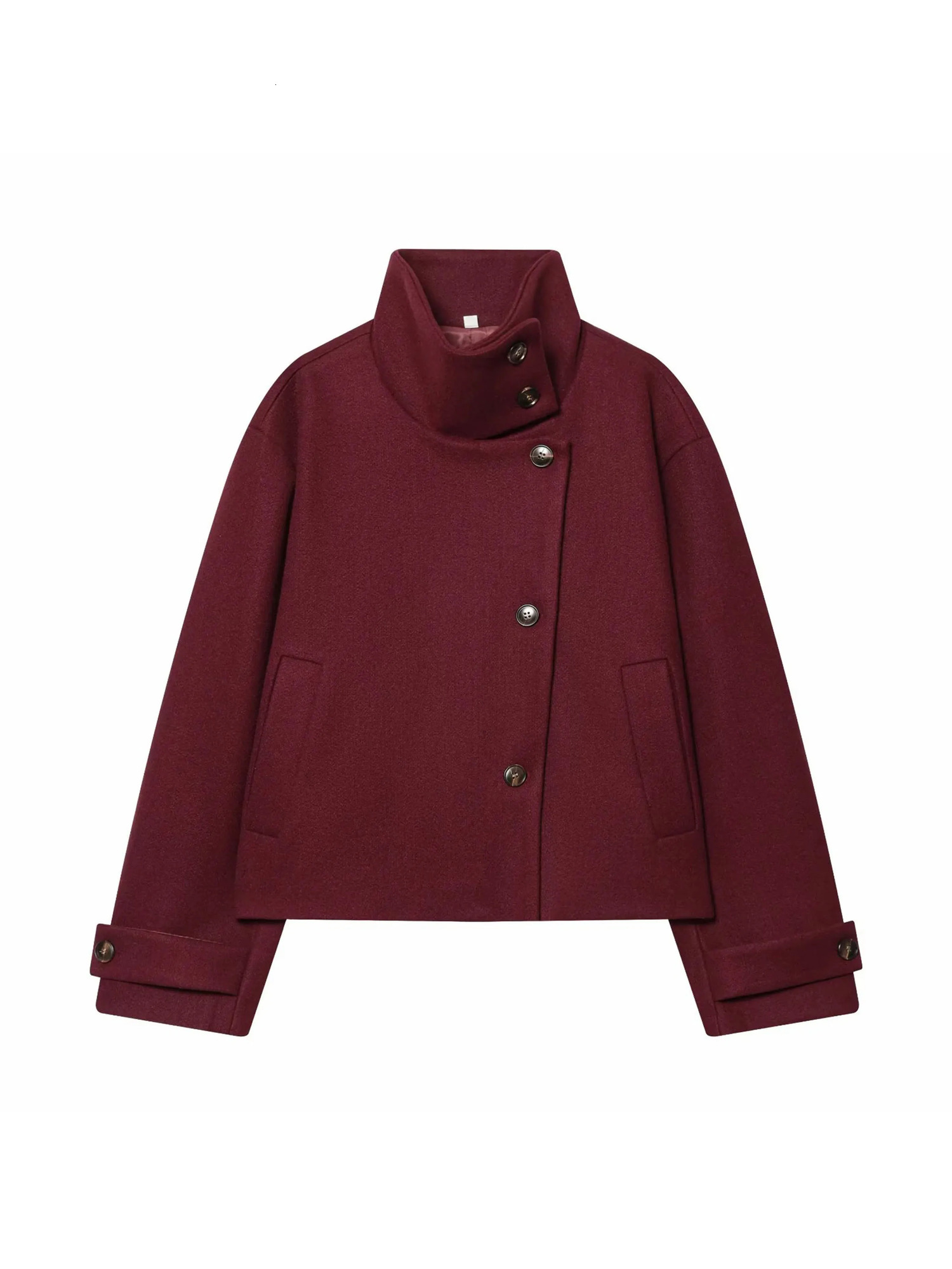 Women Vintage Stand Collar Breasted Long Sleeve Casual Woolen Coat Ladies Retro Long Sleeve Pockets Jacket Tops 260922 - view 6