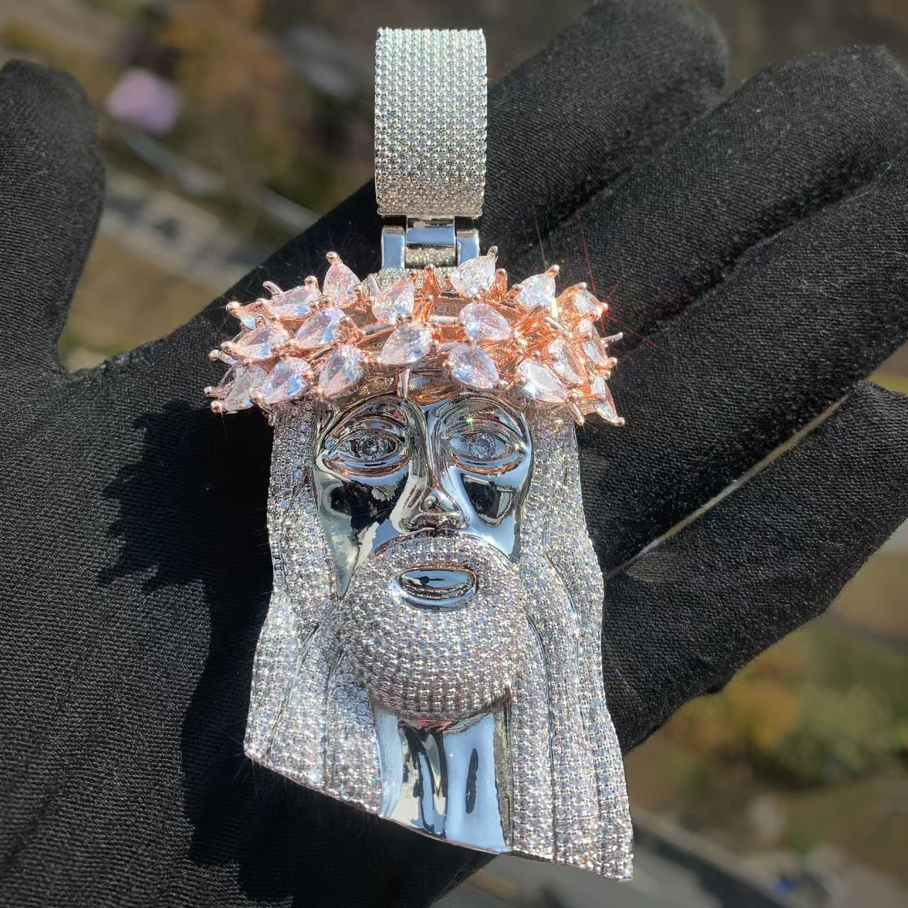 Iced Out Moissanite Jesus Face Pendant Crown Headpiece Hip Hop Charm Pendant Fine Jewelry For Men Necklace Gift - view 8