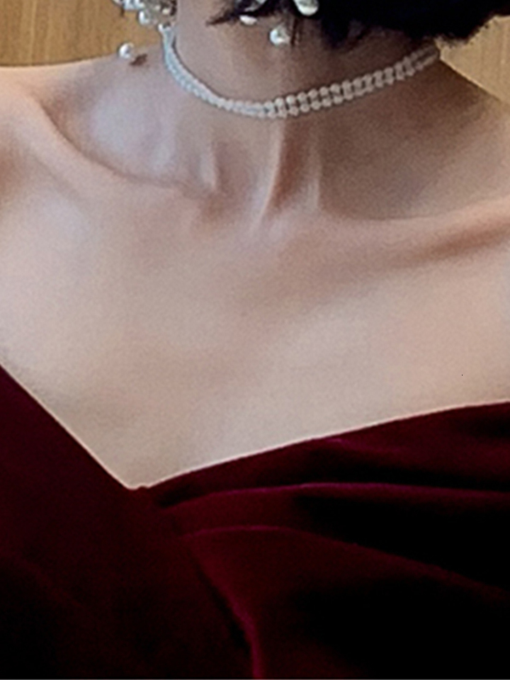 Lautaro Spring Long Luxury Elegant Wine Red Soft Velvet Evening Party Wedding Dresses for Women 2022 Off Shoulder Maxi Dress - view 6