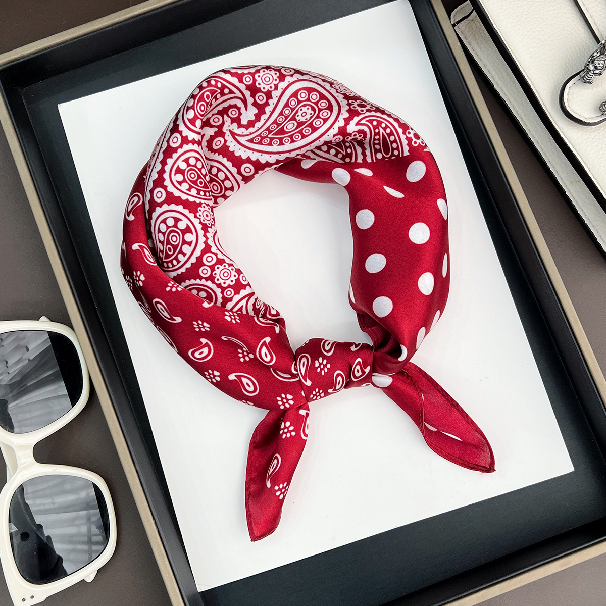 100% Mulberry Black Paisley Polka Dot Silk Elegant Fashion Versatile Decorative Neck Scarf Bag Tie - view 4
