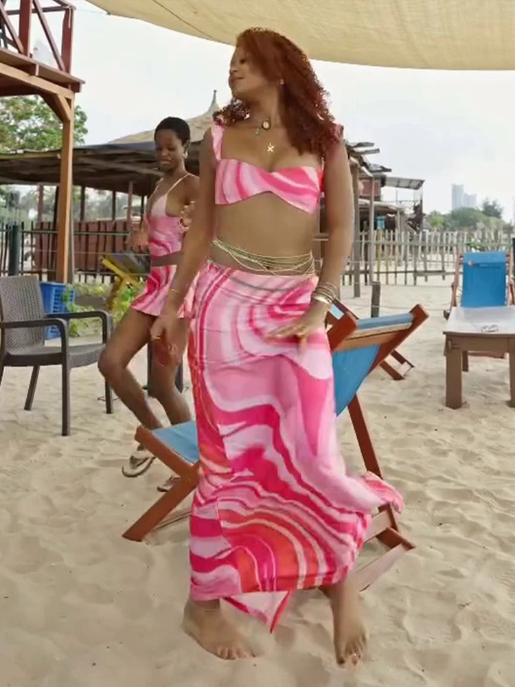 Print Satin Strapless Top Fringe Maxi Skirt Set Paisley Printed Backless 2026 Spring Fashion Boho Vacation Elegant Women Suit 260924 - view 5