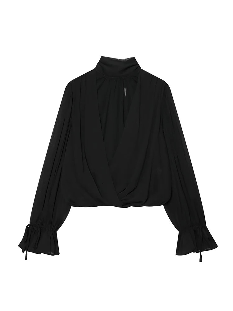 TFMLN Women Shirt Tops Solid Color Spring Autumn Elegant Blouse Bow Fashion Sweet Flare Long Sleeve Folds Ladies Shirts 260924 - view 3