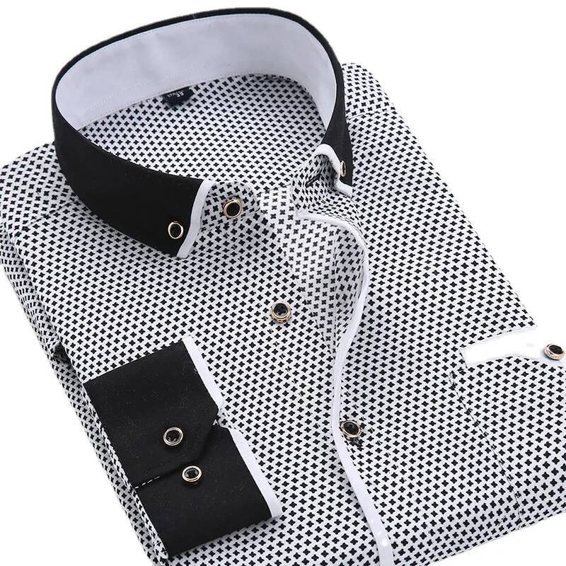 Floral Button Down Men Shirt Brand 2024 Male High Quality Long Sleeve Casual Slim Fit Black Man Clothes Dress Shirts