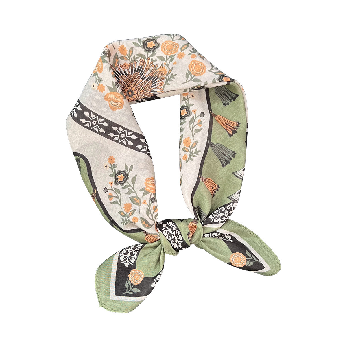 Korean-style new green silk-cotton scarf, stylish versatile accessory for shirts, adding a touch of elegance and sophistication - view 6