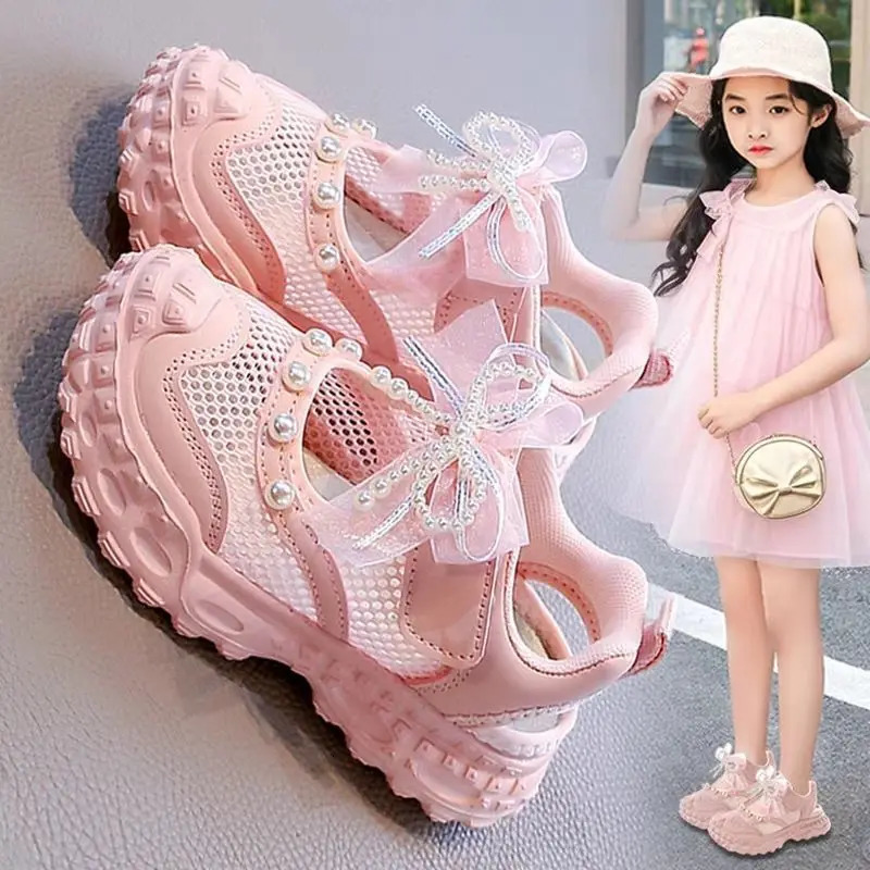 Girls' princess sandals summer 2026 children's Baotou foreign pearl single mesh shoes for children mesh sneakers 260923