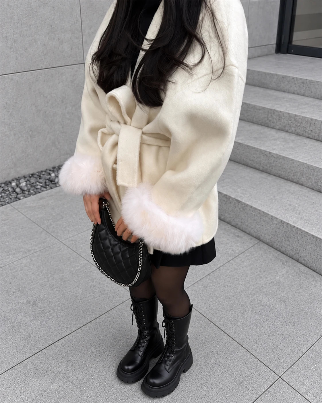 Tossy Fox Fur Wool Overcoat Womens Short Coat Office Lady Elegant Doublesided Woolen Coat Cardigan Jackets Loose Wool 260922 - view 4