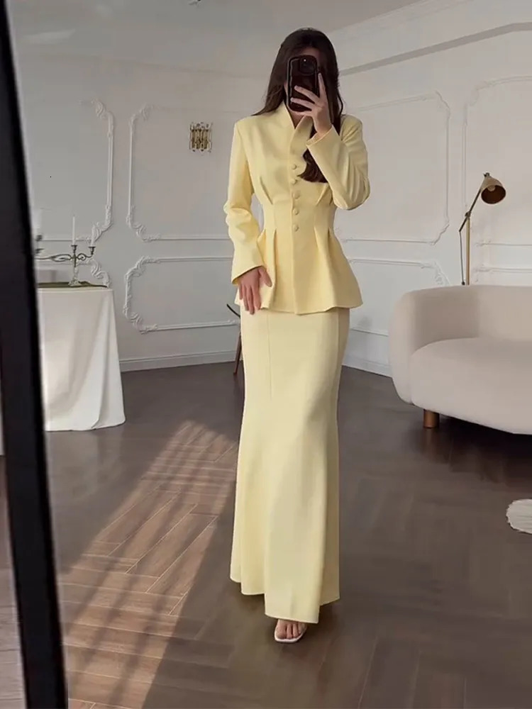 Chic Single Breasted Women s Skirt Suit Vneck Waist Cinching Full Sleeve Top High Waist Skirts Female Outfit Summer Lady Sets 260922 - view 4