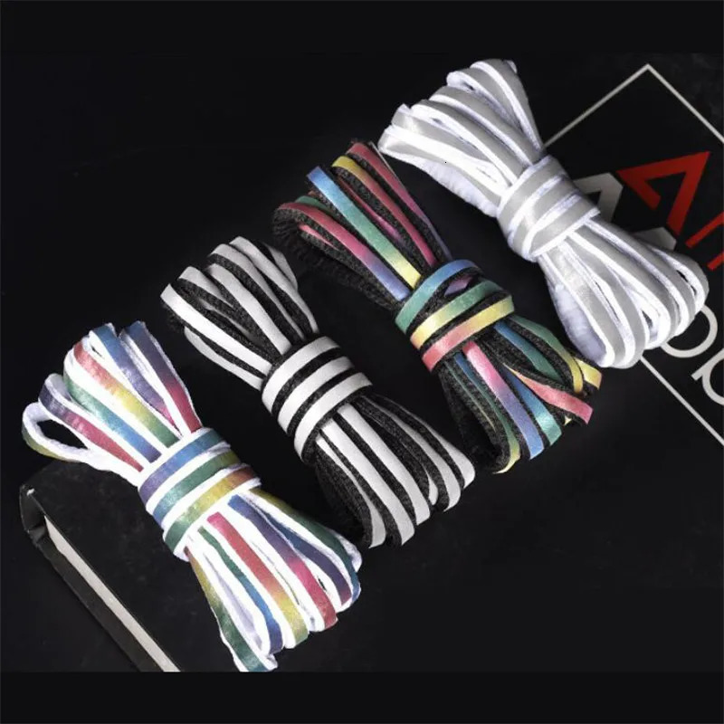 1Pair Reflective Highbright Luminous Laces Holographic Glowing Fluorescent Star Without Binding Sneakers ShoeLaces Doublesided 260924 - view 4