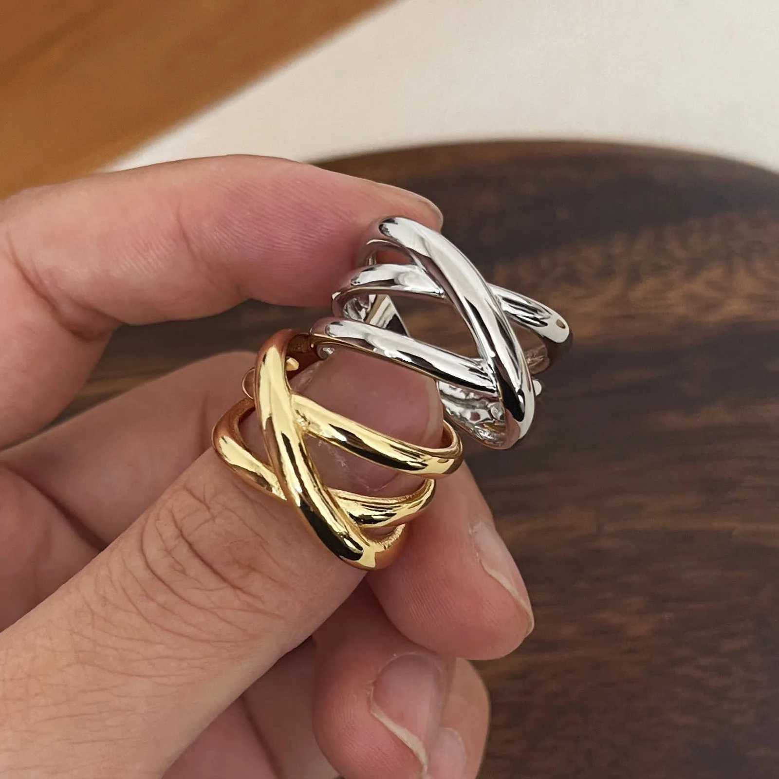 Silver Band Sterling Rings 925 Rings For Women Men Fine Jewelry Finger Adjustable Open Gold Cross Ring For Party Birthday Gift N260924 - view 4