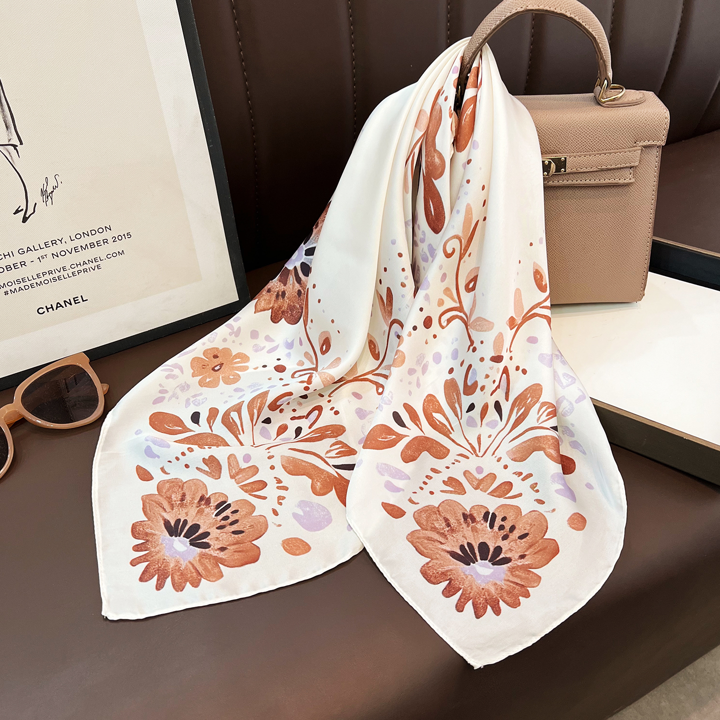 New Korean-style printed faux silk small square s, lightweight versatile accessory spring and summer, perfect for pairing with suits, shirts, or as a  - view 5