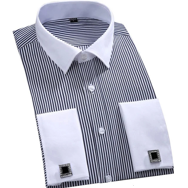 Men's French Cuff Dress Shirt Long Sleeve Formal Business Buttons Male Shirts Regular Fit Cufflinks Shirt Plus size 6XL 260922 - view 6