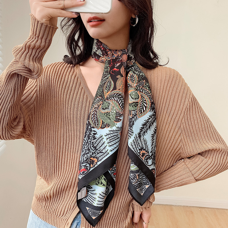 2026 Spring New Collection: Elegant Korean-style Twill with Stylish Floral Print for Women, Decorative Neck Scarf