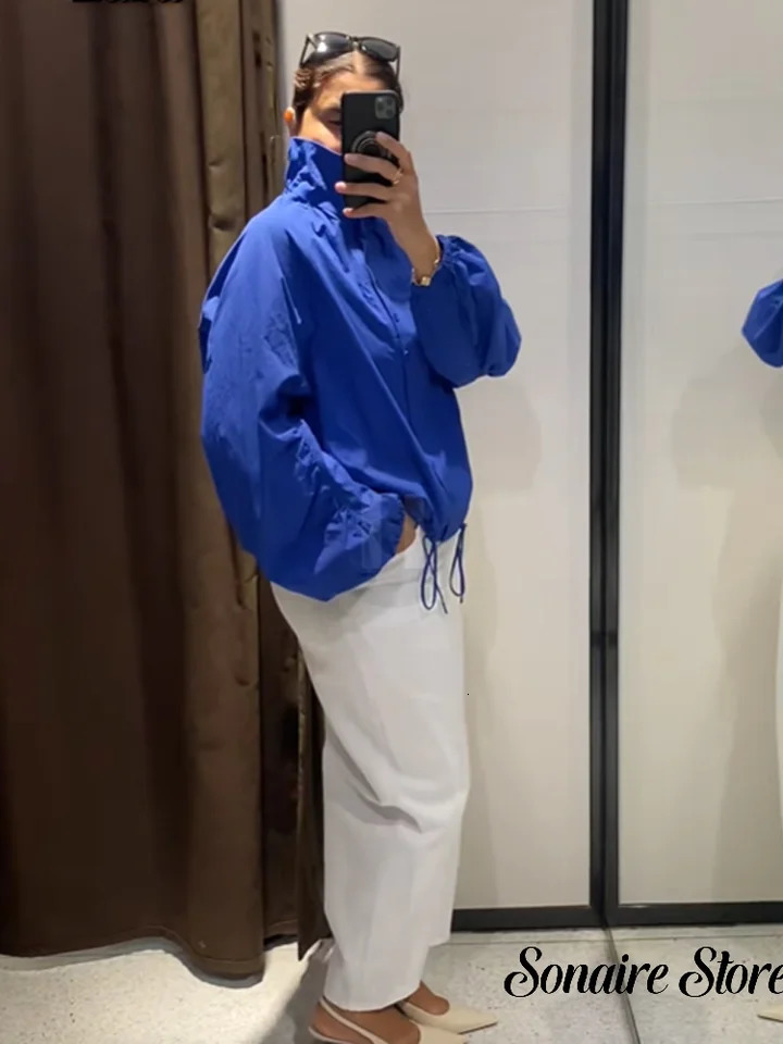 Solid Color Single Breasted Short Drawstring Womens Jacket Fashionable Loose Long Sleeved Jackets 2026 Autumn Street Wear 260924 - view 5