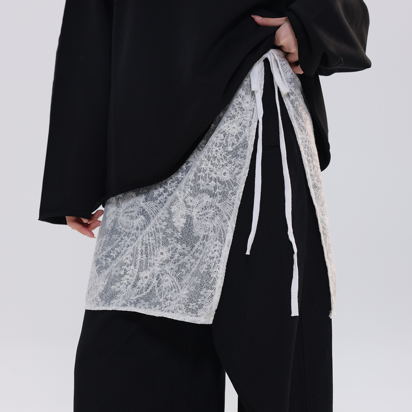 Korean-style fashion lace-up skirt for women, 2026 new model, high-end look, paired jeans and layered with a waist accessory - view 3