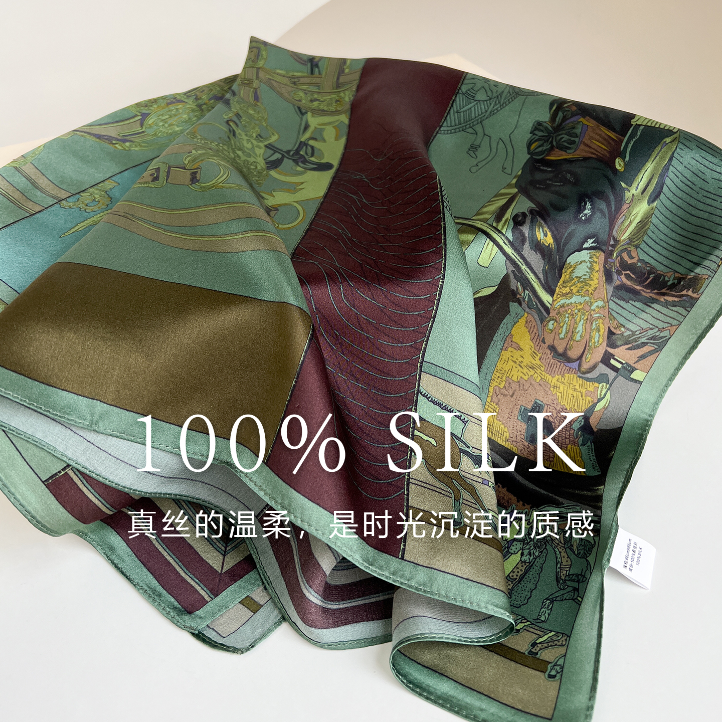 100% mulberry 70*70 silk green carriage versatile square scarf professional shirt suit decorative neckerchief - view 5