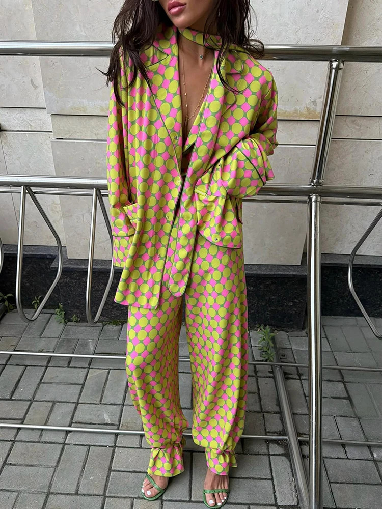 Vintage Polka Dot Women's Pants Sets 2 Pieces Tie Lapel Full Sleeve Blouses Loose Wide Leg Pant 2026 Autumn Lady Vacation Suits 260922 - view 3