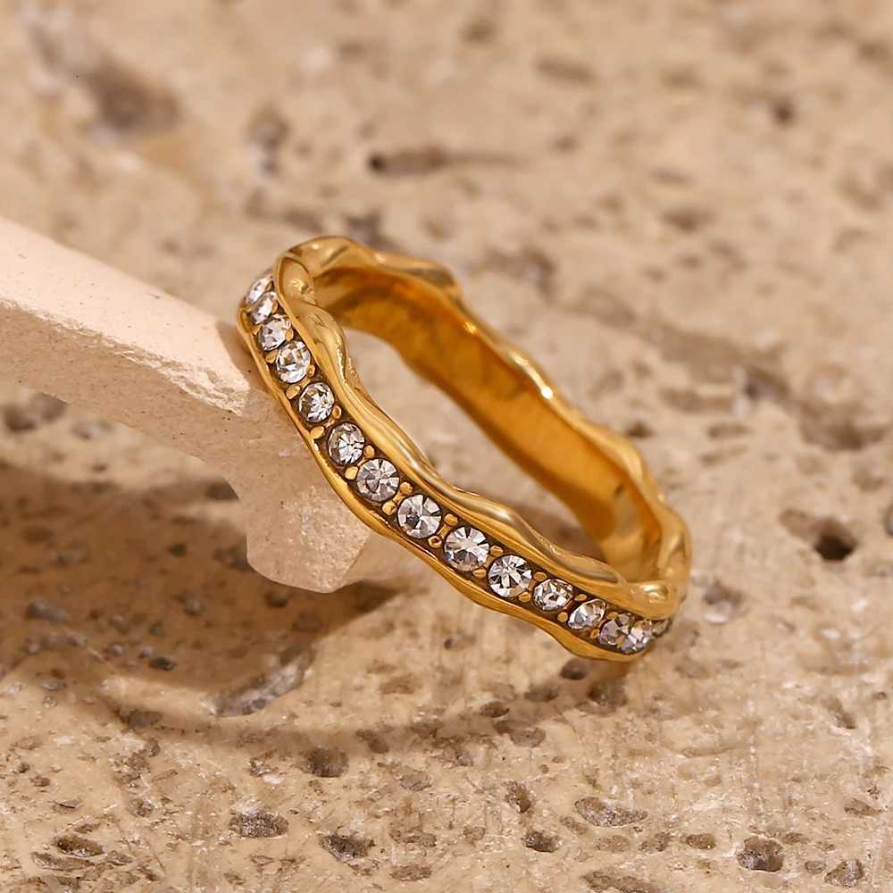 Rhinestone E.B.belle Band Eight Rings Awn Star Wave Shape Ring Stainless Steel 18k Gold Plated Exquisite Women Jewelry For Party Dating N260924 - view 7