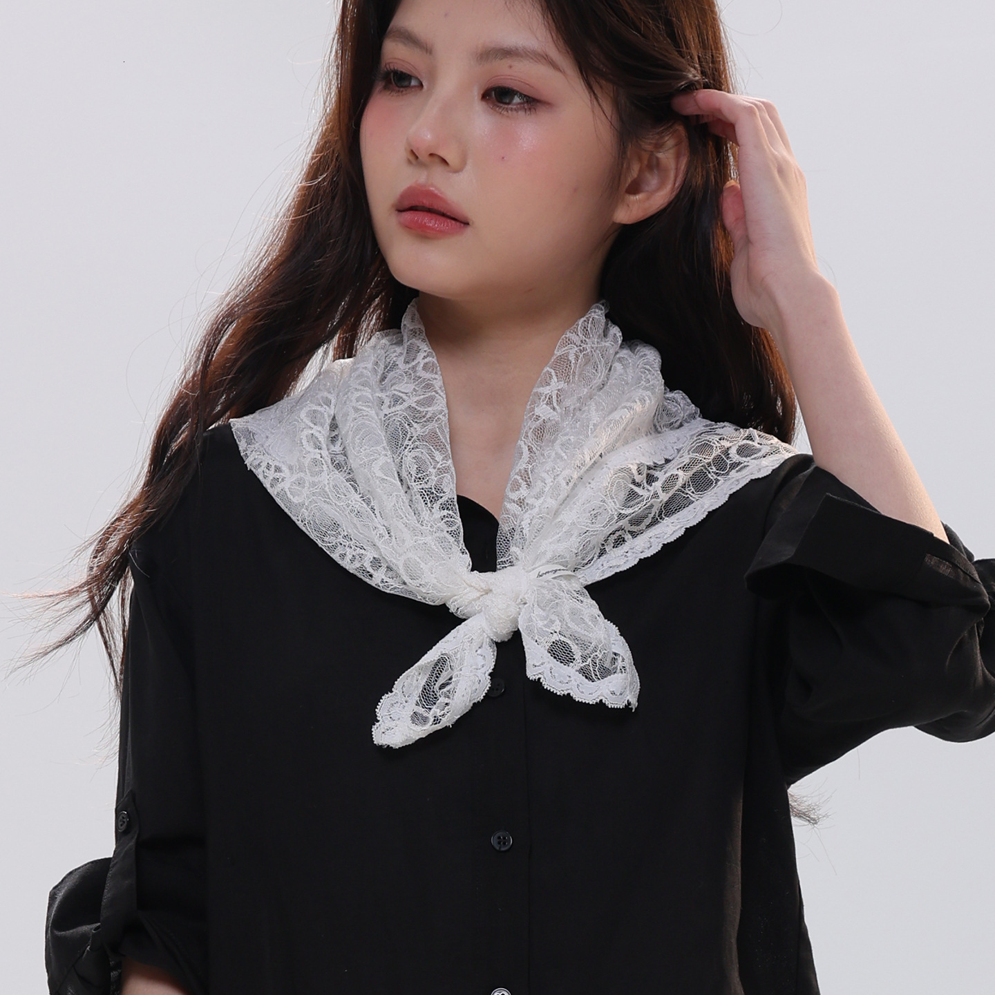Korean-style white lace scarf women, versatile and elegant for summer, can be used as a shawl, hair tie, or decorative headband - view 5