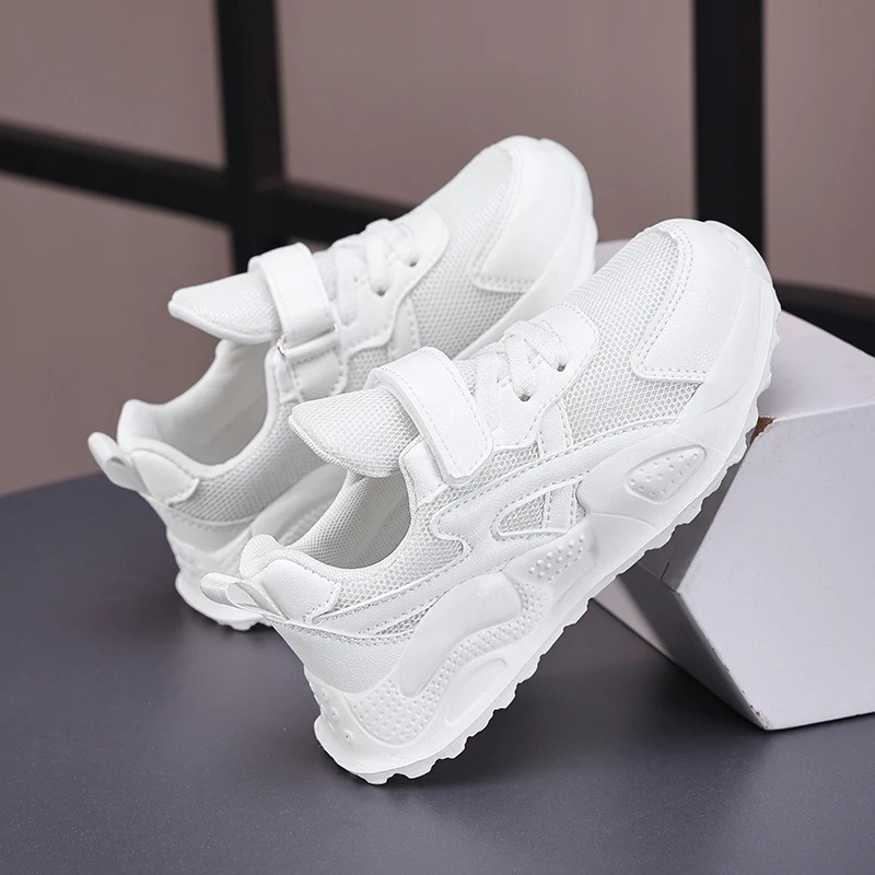 White Children's Leather Casual Shoes Boys Girls Outdoor Sports Running Sneakers Breathable Kids School Walking Non-Slip Tennis 260920 - view 4