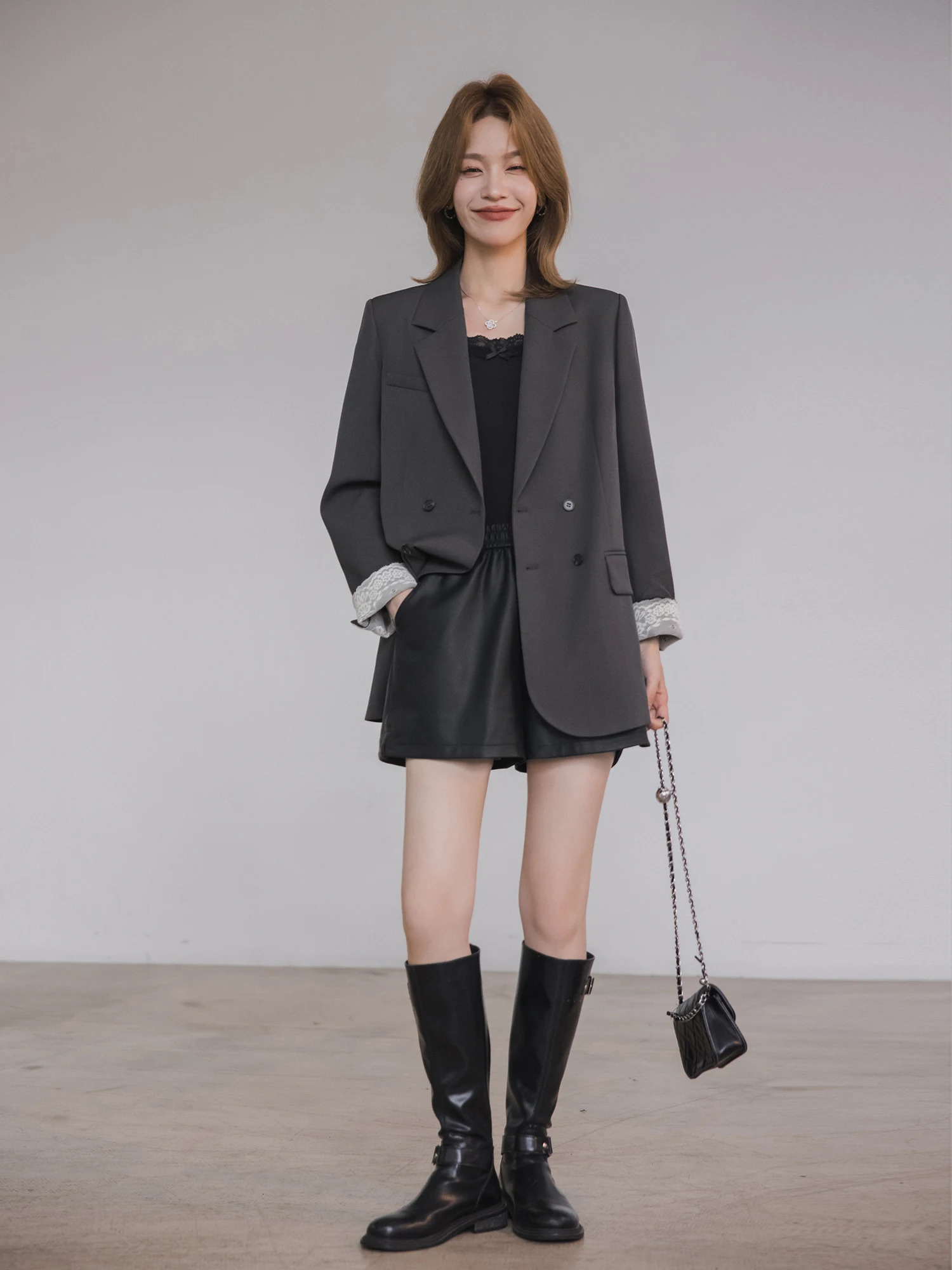 XIAOGULI Women Double Breasted Blazer Jacket Retro Elegant Lace Cuff Loose Fit Fashion Korean Style Office Daily Outerwear Tops 260924 - view 3