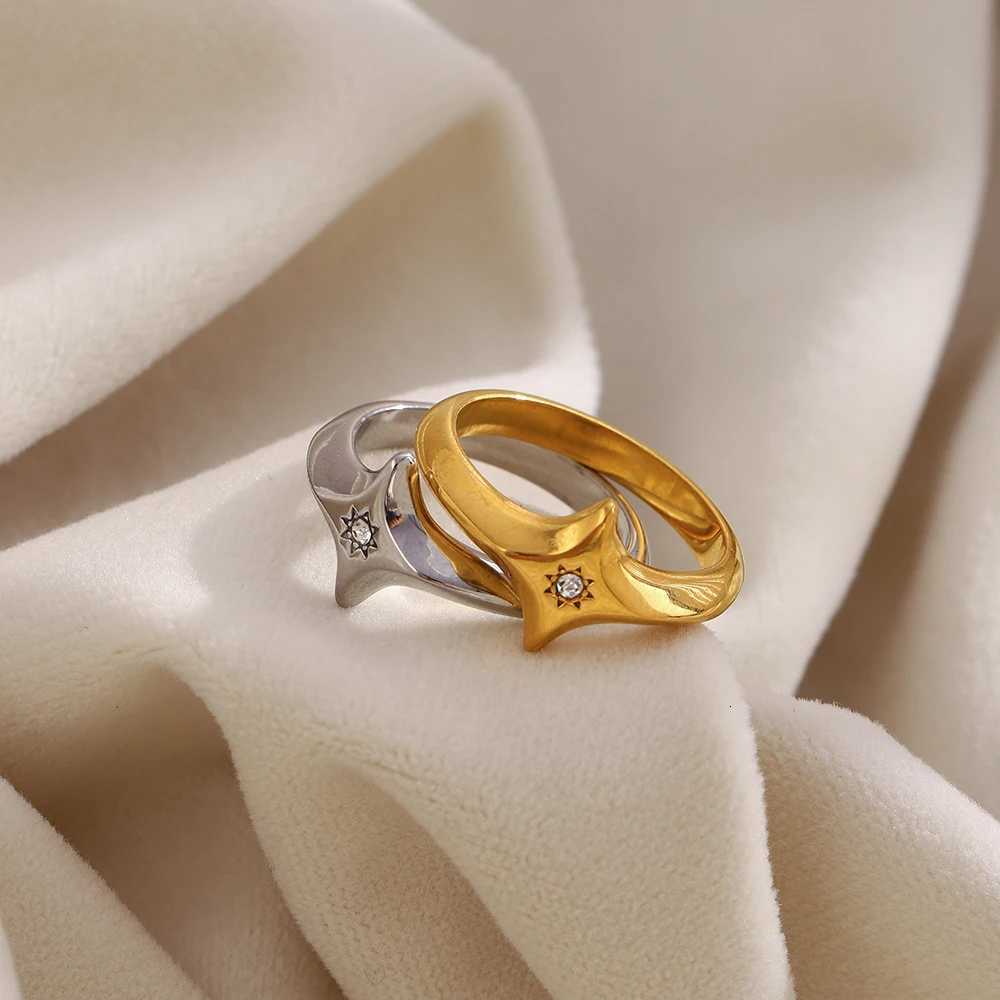 Star Band Rings E.B.belle Four-pointed Zircon Ring Stainless Steel Minimalist Style Creative Personalized Jewelry For Women Accessories N260924 - view 7
