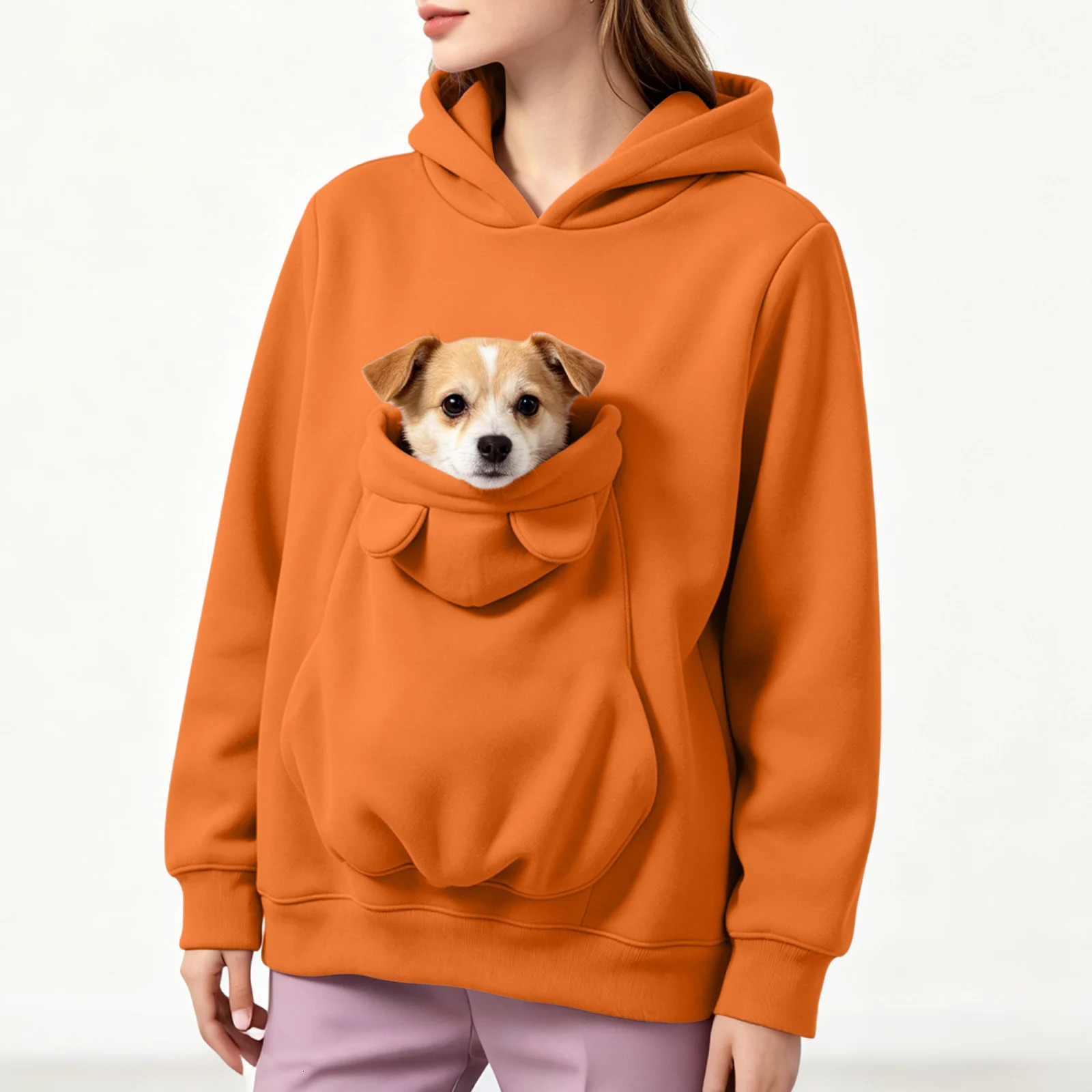 Women Pet Pouch Hoodies Oversize Sweatshirts With Hooded Kangaroo Pocket Cute Funny Solid Color Long Sleeve Pullover For Dog Cat 260924 - view 5