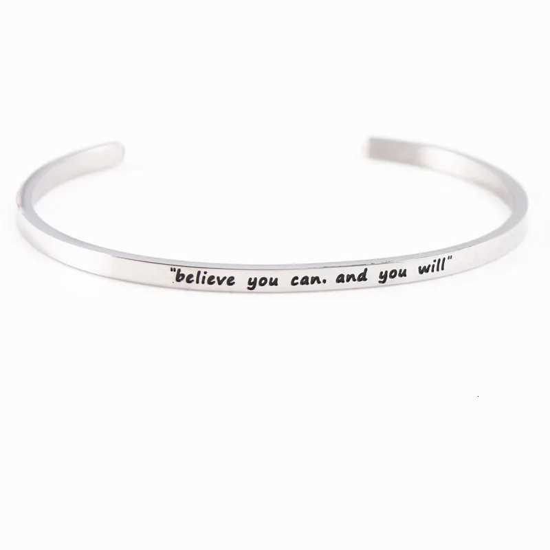Stainl Bangle 316L Steel Elegant Cuff Bar Bangle GRATITUDE Bangles For Wen Brand Designer Jewelry Christmas New Year Gift N260924 - view 4