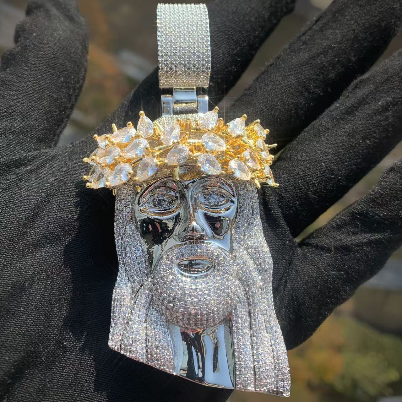 Iced Out Moissanite Jesus Face Pendant Crown Headpiece Hip Hop Charm Pendant Fine Jewelry For Men Necklace Gift - view 4