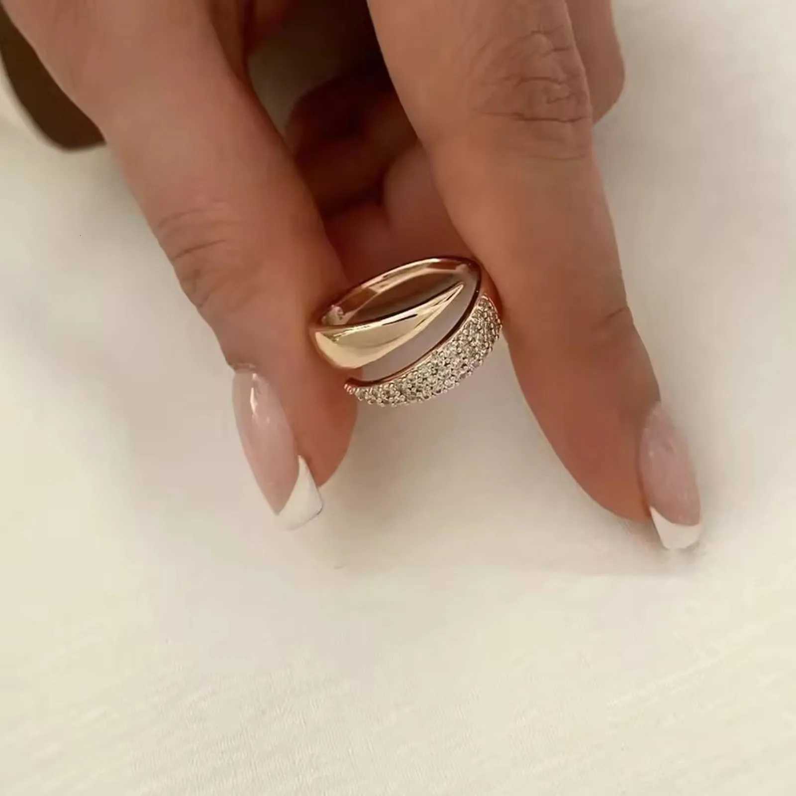 Gold 18 K Band Rings Plated Sun Rings for Women Natural Stone Inlaid in Hollow Metal Texture Ring Trendy Jewelry N260924 - view 7