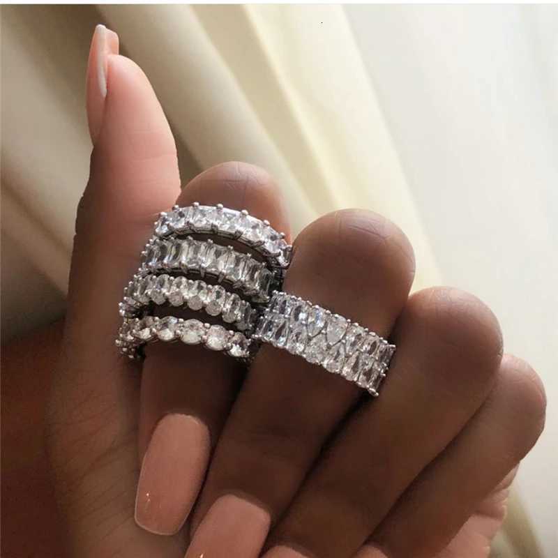 Rings Eternity Band Promise Band ring 925 Sterling silver Diamond cz Engagement Wedding Rings for women Men Finger Party Jewelry N260924 - view 6